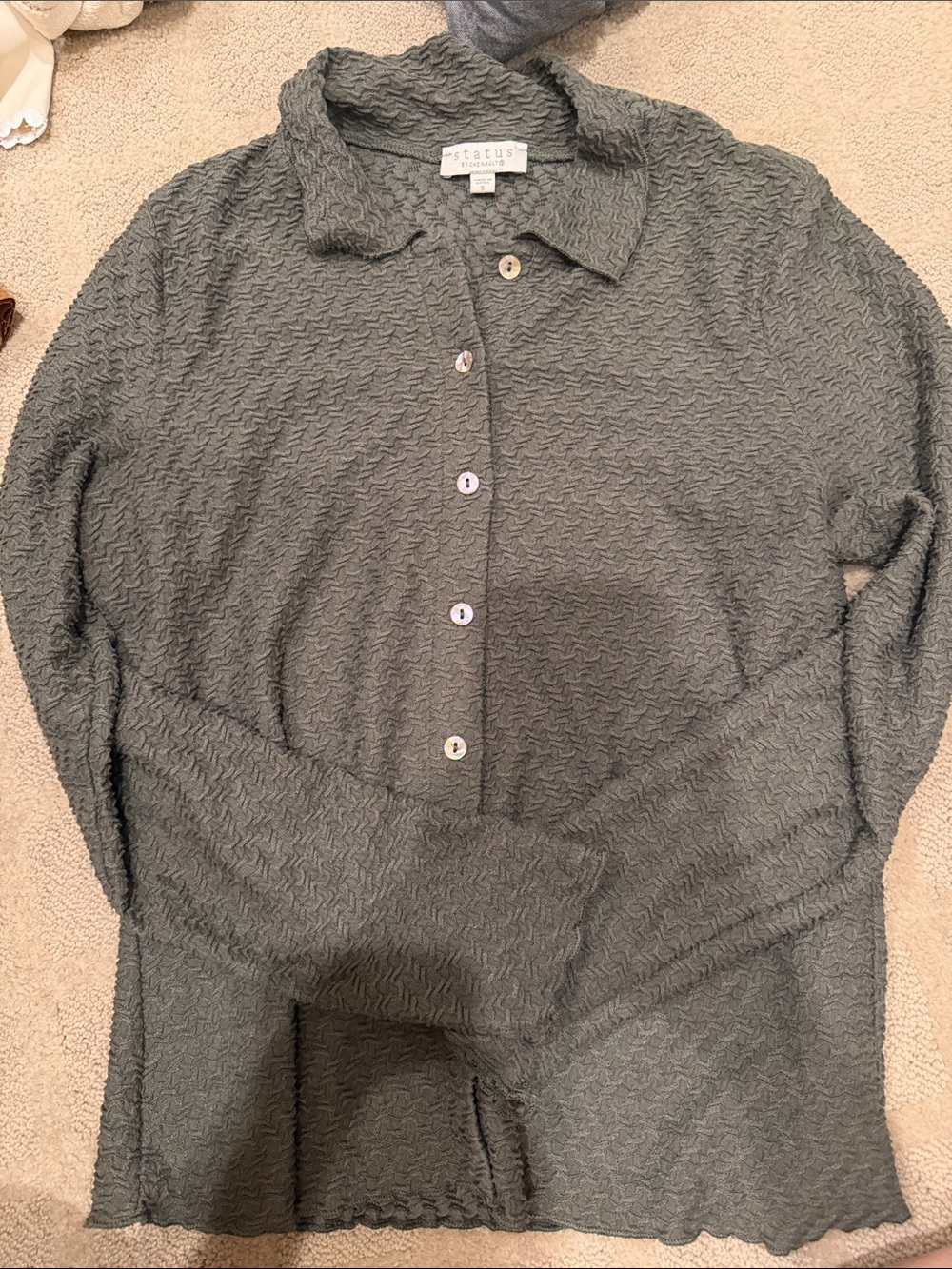 Green Textured Button-Down Shirt - Picture 2 of 3